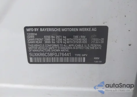 2015 BMW X5 xDrive50I z USA, uszkodzony, nr VIN 5UXKR6C58F0J76441